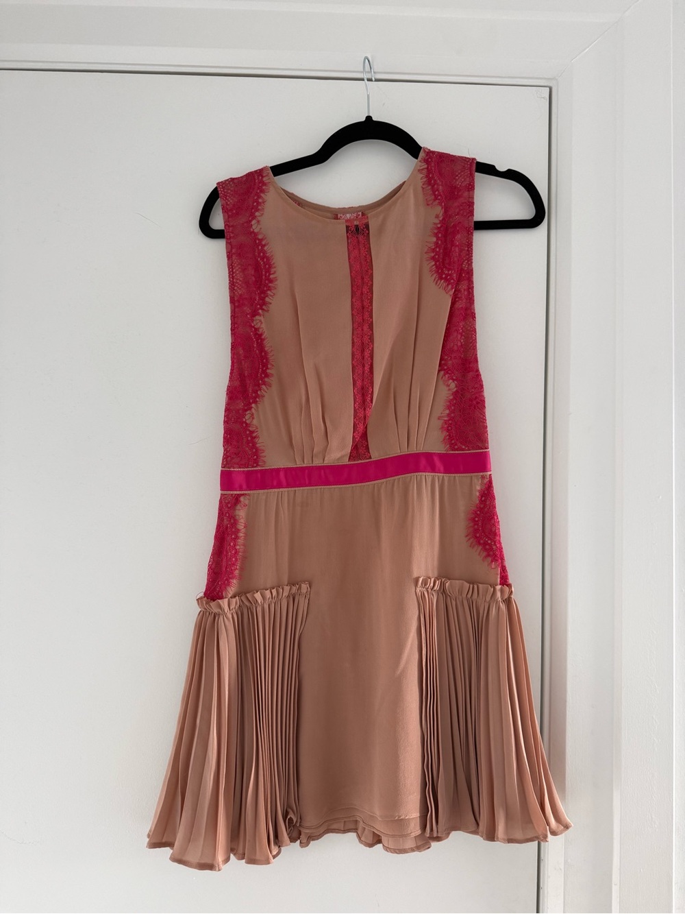 Three Floor Nude Pink Lace-Trim Mini Dress